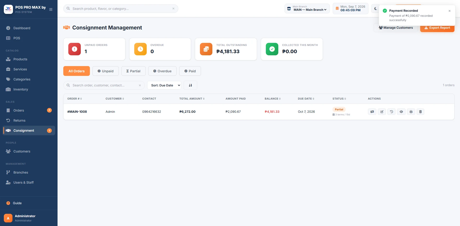WeMake POS consignment management with balances and due dates